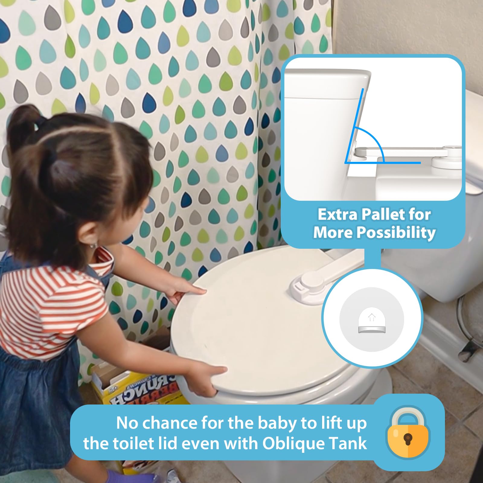 4our Kiddies Baby Toilet Lock for Child Safety, Baby Proof Toilet Seat Lock with Extra Pallet Fit for Most Standard Toilet, Easy Intallation Toilet Lid Lock with Extra 3M Adhesive (1 Pack)