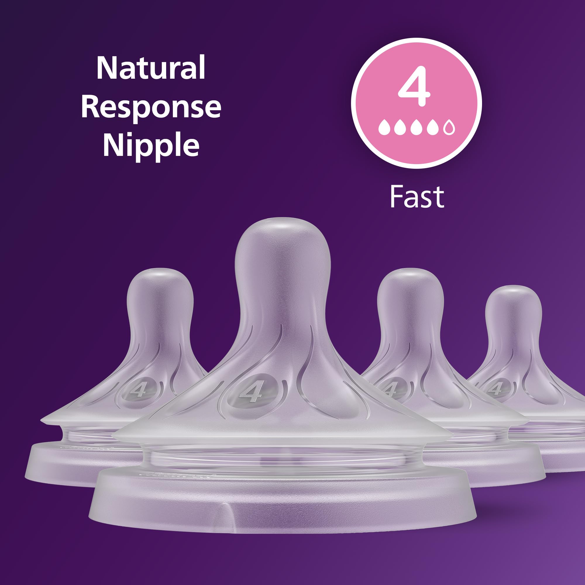 Philips Avent Natural Response Nipples, Extra Fast Flow (Flow 5), 6m+, 4-pack, SCY965/44