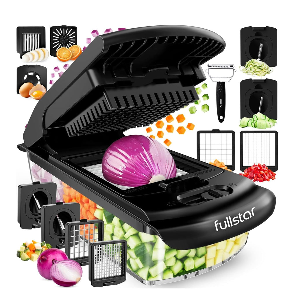 Fullstar Vegetable Chopper & Cutter - Slicer Dicer Spiralizer with Container for Food Veggie Onion Cucumber Tomato Salad Potato French Fry - Kitchen Essentials & Gadgets (PRO 4-in-1, White)