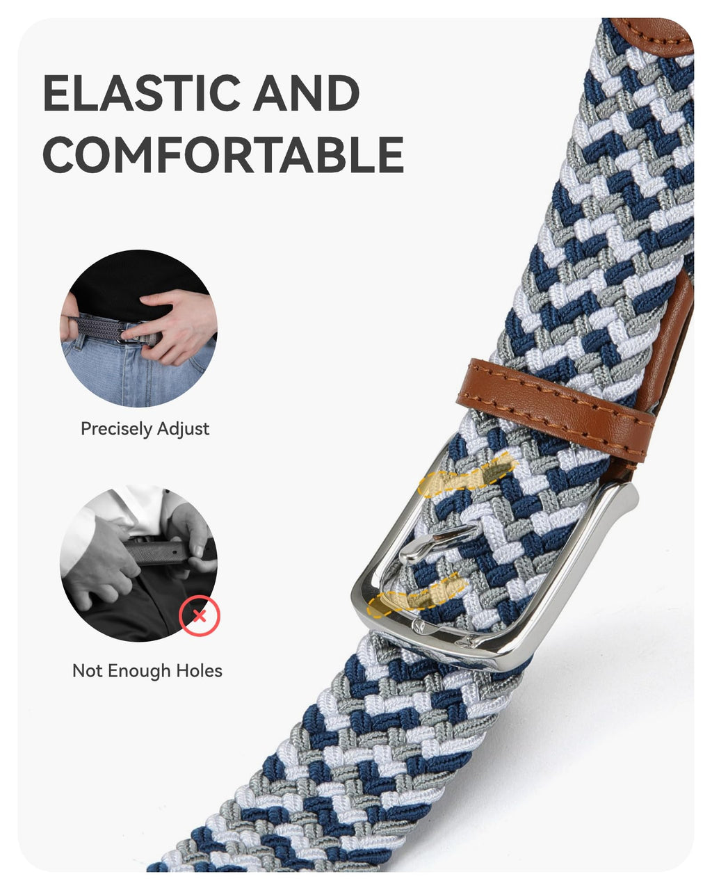 CHAOREN Mens Belt - Elastic Braided Stretch Golf Belts for Men 1 3/8"- Suit for Casual Jeans Pants