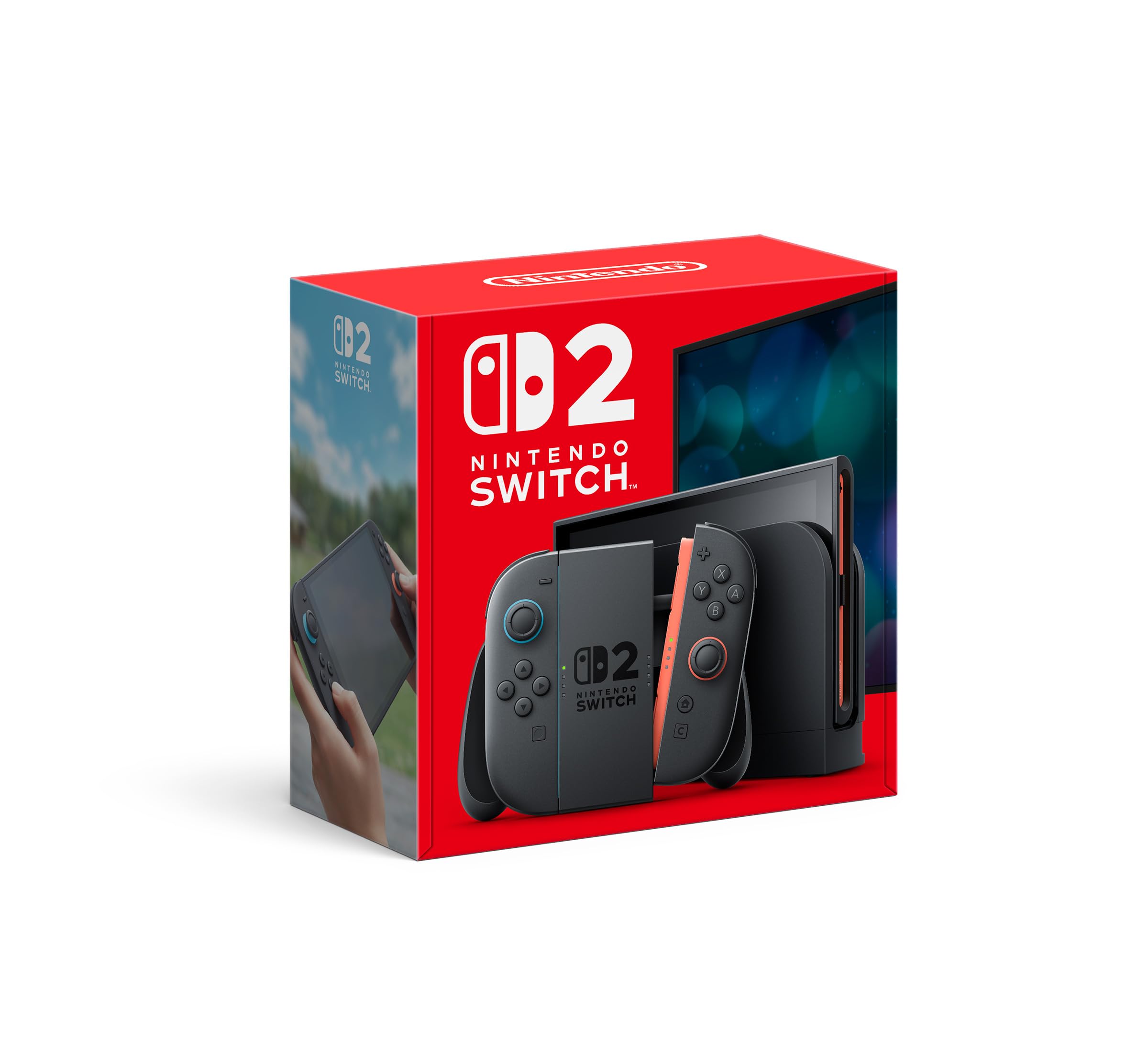 Boîte du bundle console Nintendo Switch™ 2 avec manettes noires et contrôleurs Joy-Con.