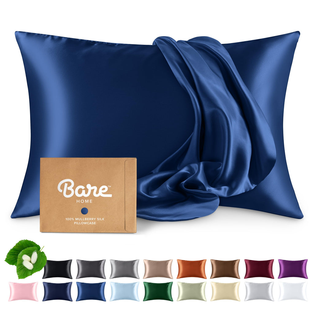 Bare Home 100% Mulberry Silk Pillowcase for Hair and Skin - Ultra Premium 6A Grade 19 Momme Silk Pillow Case - Hidden Zipper - Breathable Cooling Pillow Cover (Body, Silver)