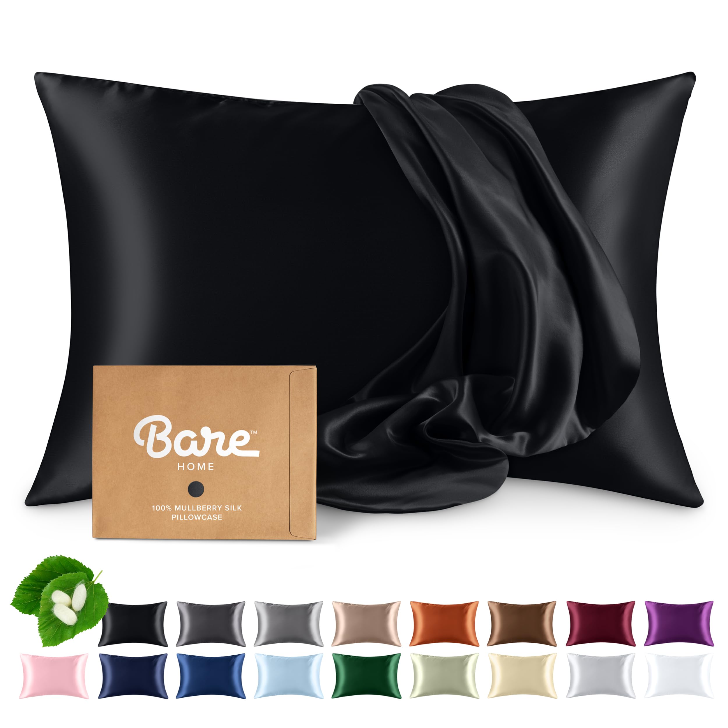 Bare Home 100% Mulberry Silk Pillowcase for Hair and Skin - Ultra Premium 6A Grade 19 Momme Silk Pillow Case - Hidden Zipper - Breathable Cooling Pillow Cover (Body, Silver)