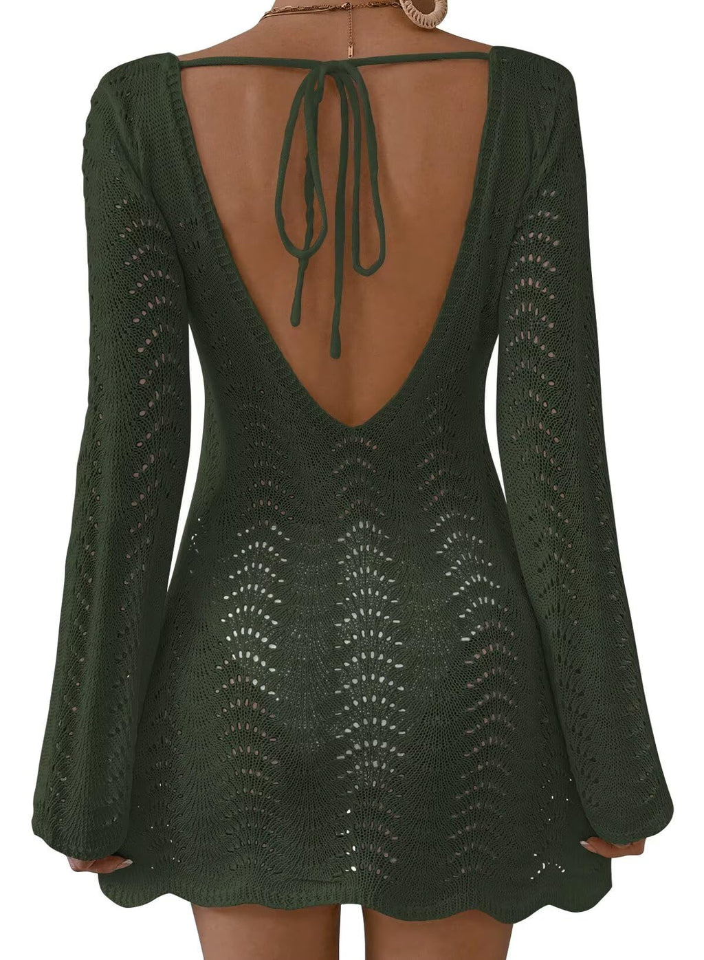 Falechay Womens Swimsuit Cover Up Long Sleeve Crochet Bathing Suit Mesh Backless Cover Ups Summer Beach Vacation Outfits 2026