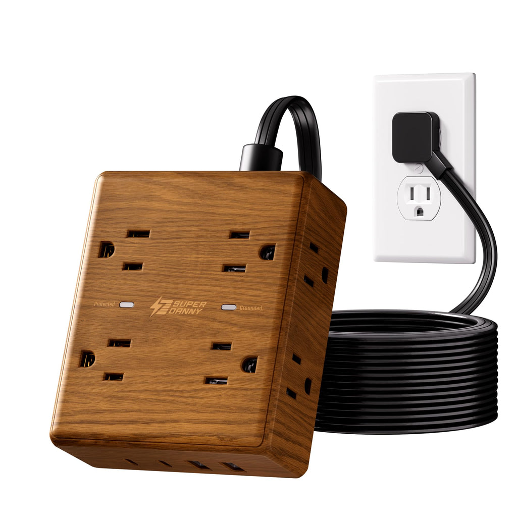 Surge Protector Power Bar, SUPERDANNY 6 Ft Extension Cord with 8 Outlets & 4USB Ports (2 USB 2 C), Mountable Flat Plug Power Strip, Surge Protection for Home, Office, Dorm