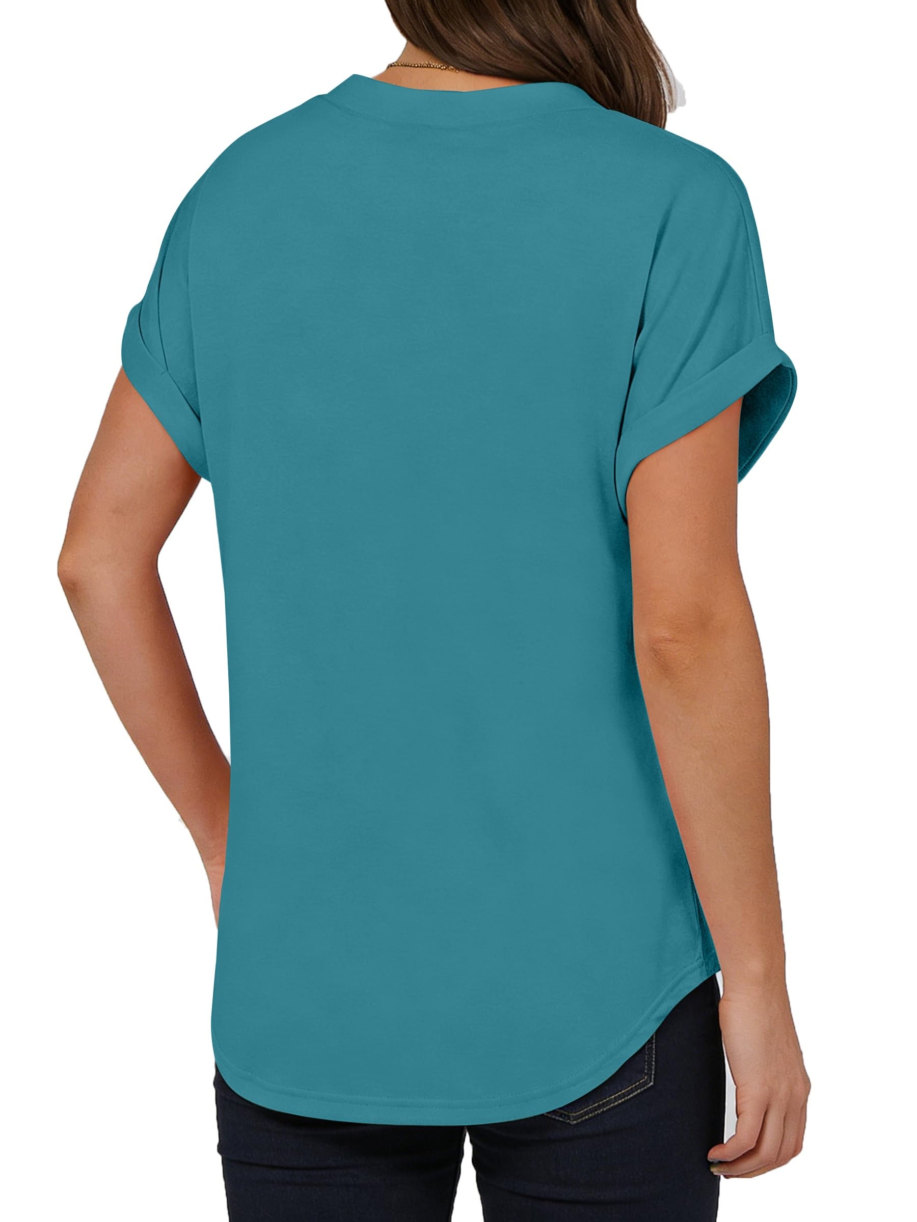 isermeo Womens Short Sleeve Henley Tops V Neck Dressy Casual Blouses Summer Tee Shirts 2026 Trendy Button Clothes S-XXL