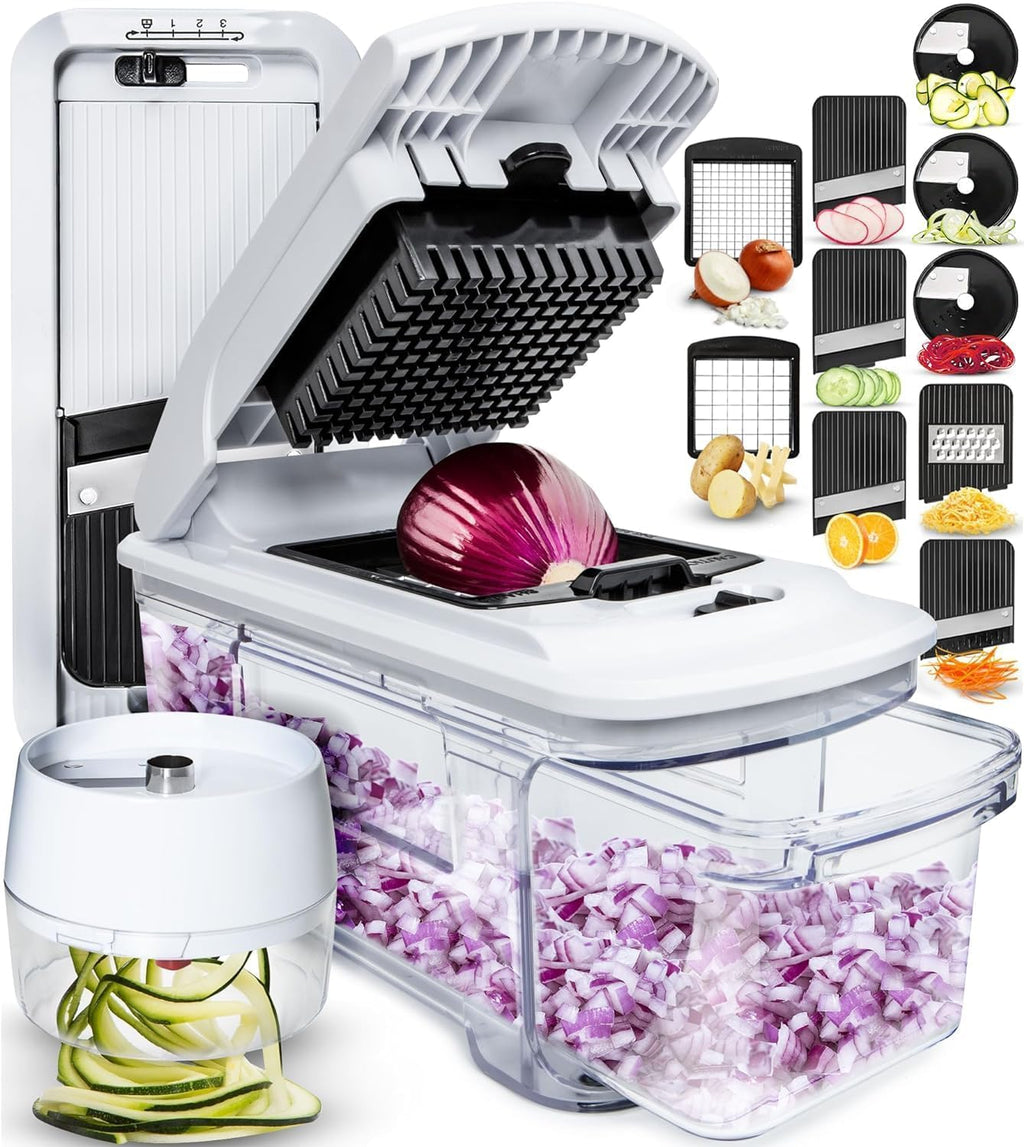 Fullstar Vegetable Chopper & Mandoline Slicer - Julienne Cutter Dicer Grater for Food Veggie Onion Cucumber Tomato Salad Potato Cheese - Kitchen Essentials & Gadgets (Compact 6-in-1, White)