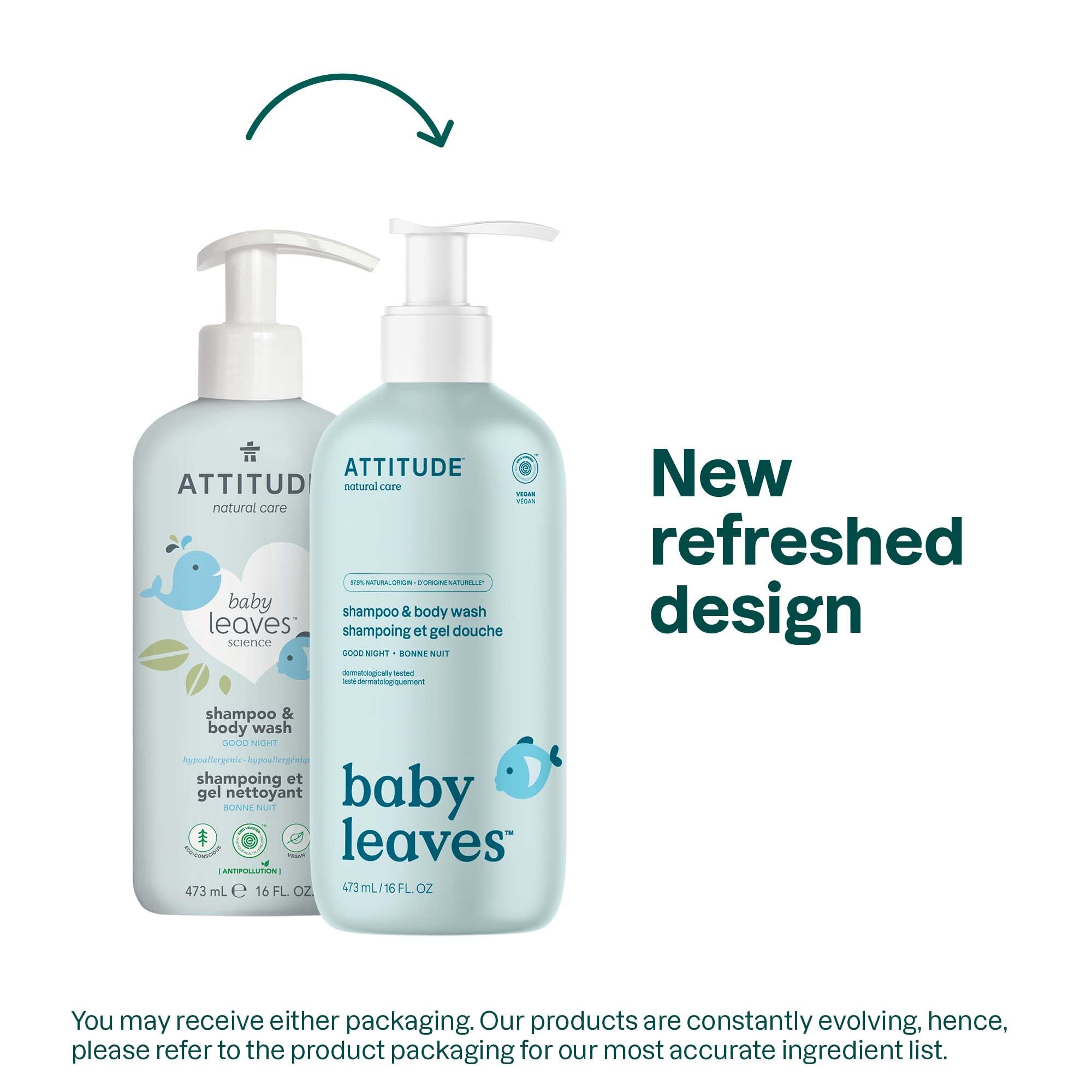 ATTITUDE Baby 2-in-1 Shampoo and Body Wash, Made in Canada, EWG Verified, Dermatologically Tested, Vegan, Good Night, 473 mL