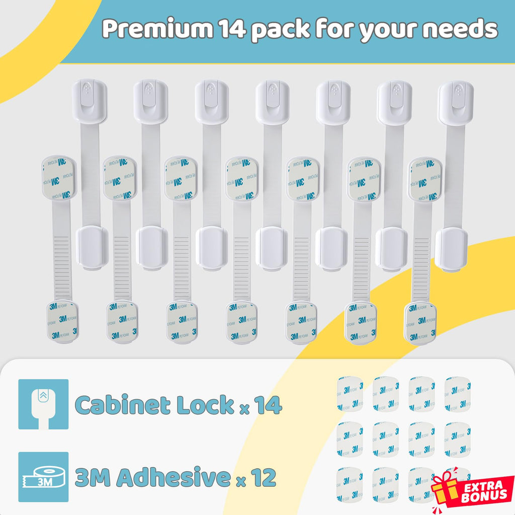 4our Kiddies Child Safety Cabinet Locks for Babies (6 Pack), Child Proof Latches for Cabinets and Drawers Doors, Baby Proofing Cabinet Strap Locks for Cupboard and Closet with 6Pcs Extra 3M Adhesives