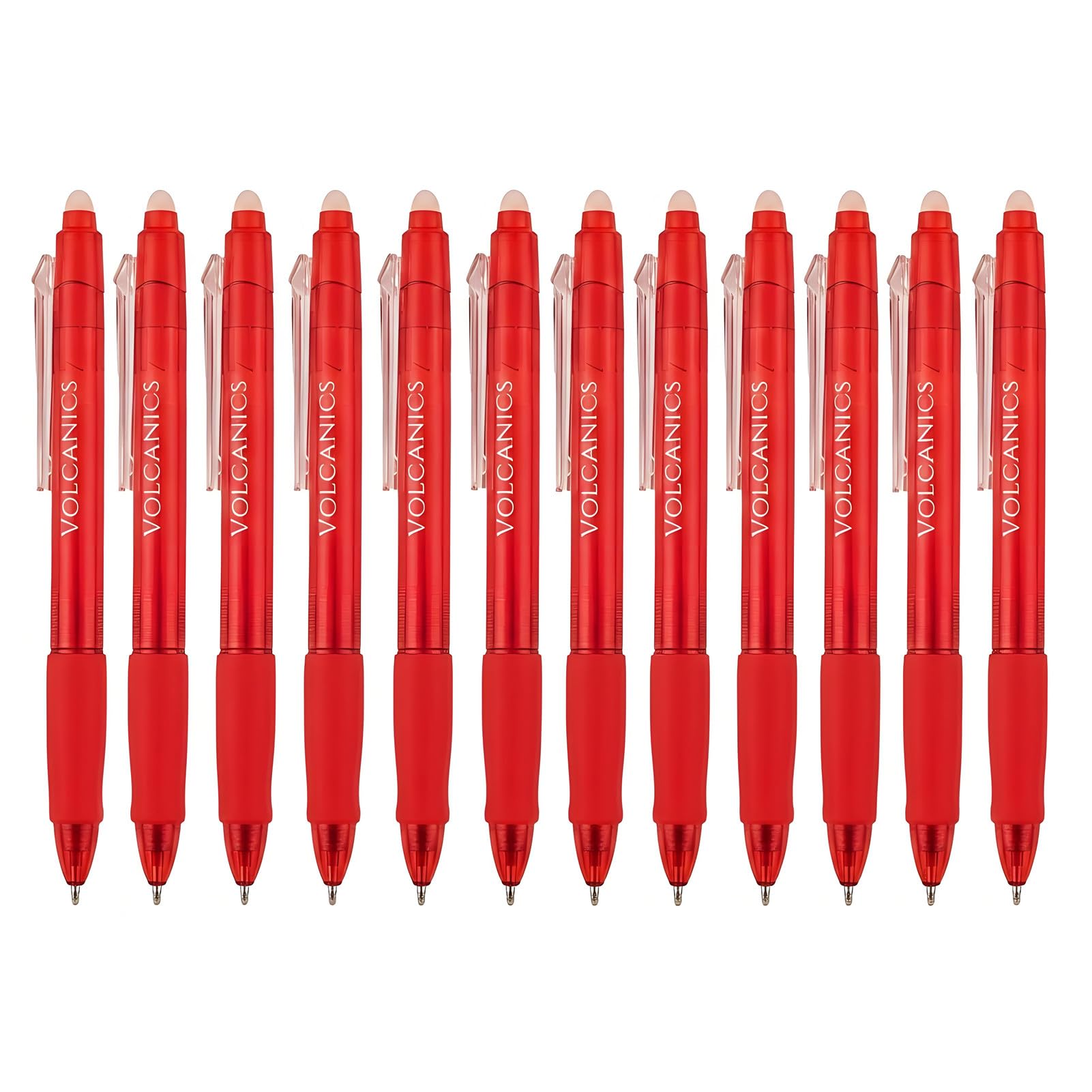 Lot de stylos gel effaçables rétractables à encre foncée rouge, avec pointe 0,7 mm.