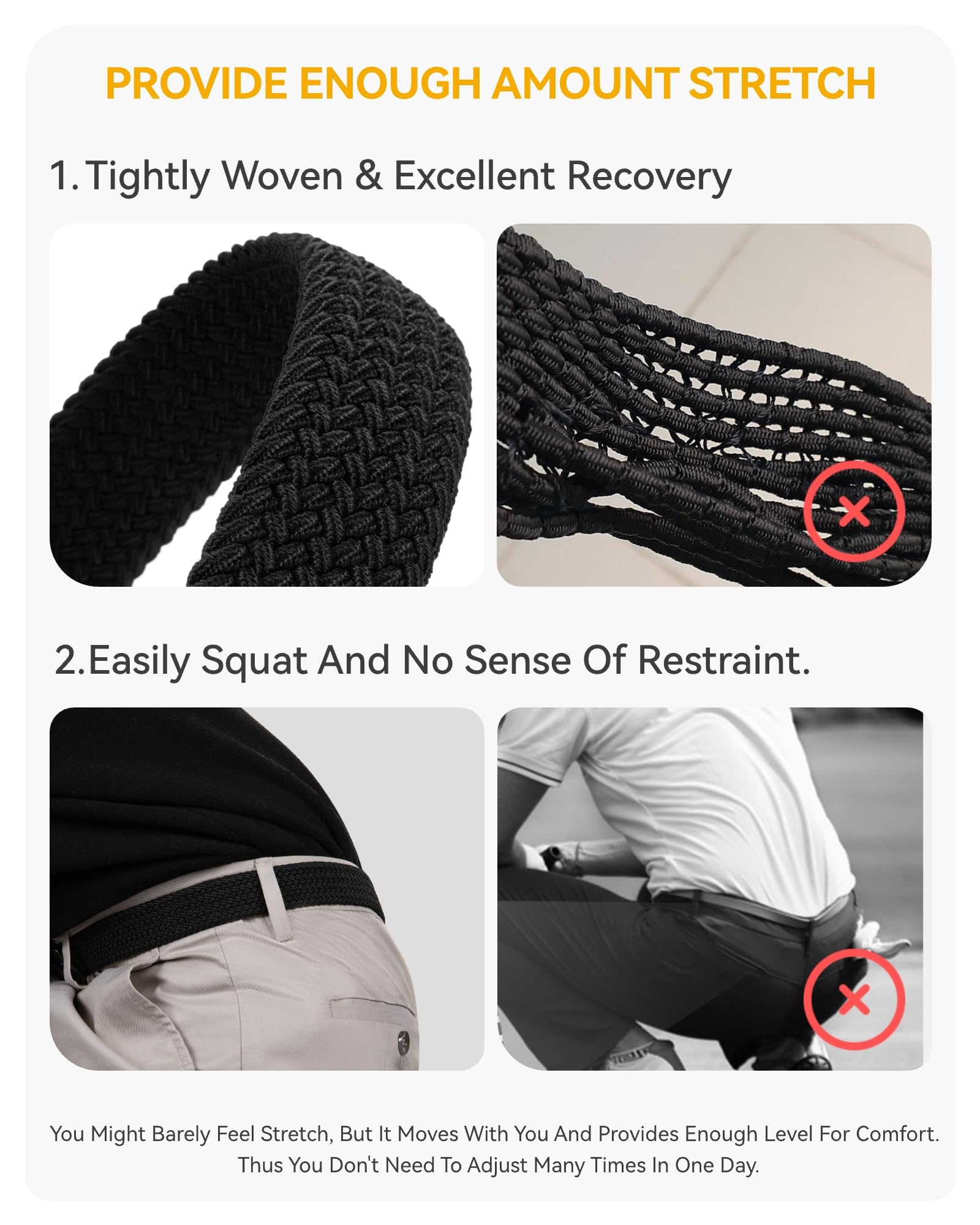 CHAOREN Mens Belt 2Pack - Elastic Braided Stretch Golf Belts for Men 1 3/8"- Suit for Casual Jeans Pants