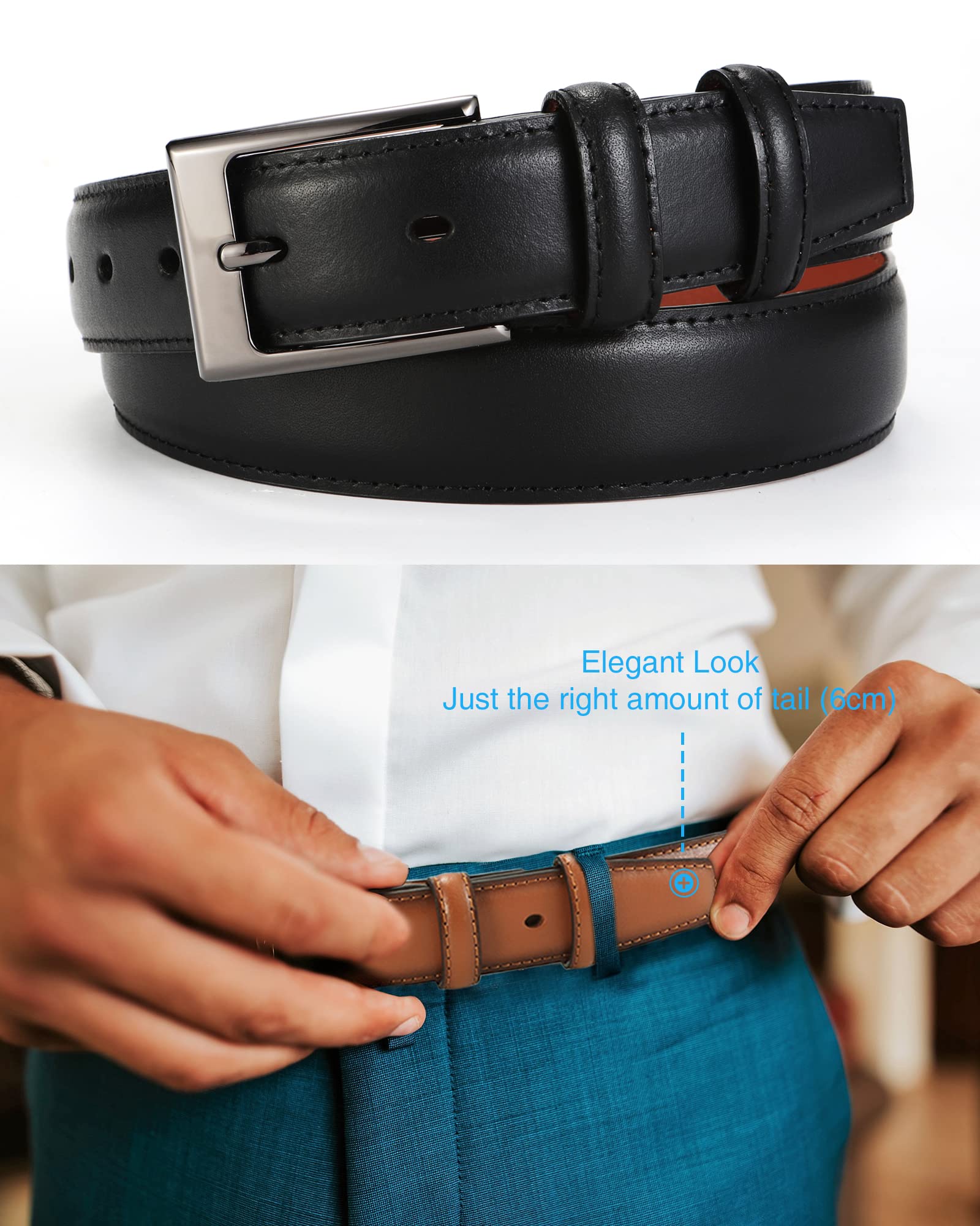 CHAOREN Leather Belts for Men - 1 3/8" Dress Belts Men - Considerate Gift for Work Business Casual Jeans