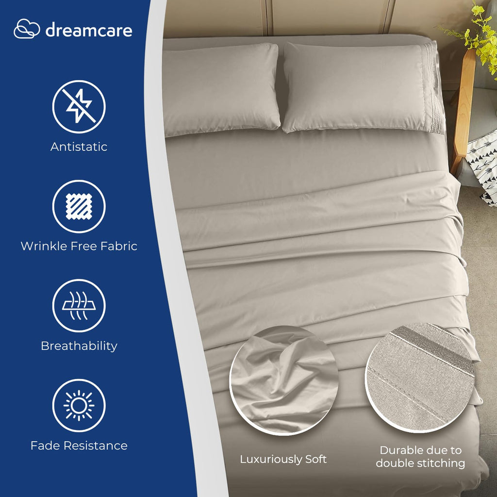 DREAMCARE Bedding Sets Queen - 4 Piece Queen Bed Sheets - Deep Pocket up to 15 in - Draps Lit Queen - Luxury Hotel Sheets & Pillowcases Set - Shrink & Fade Resistant (Queen, Black)