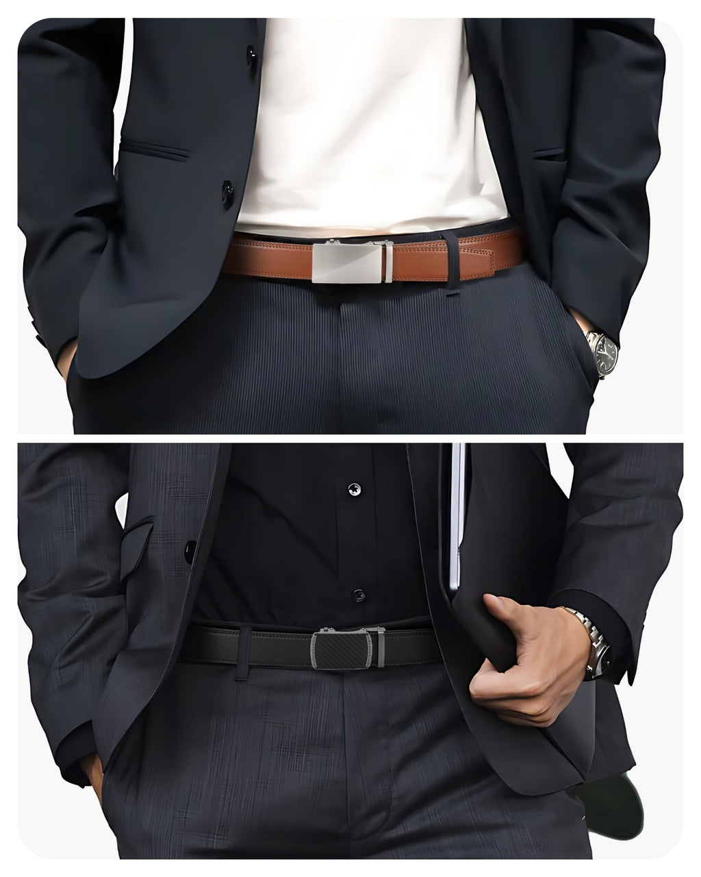 CHAOREN Ratchet Belts for Men 2 Pack - 1 3/8" Leather Belts Men