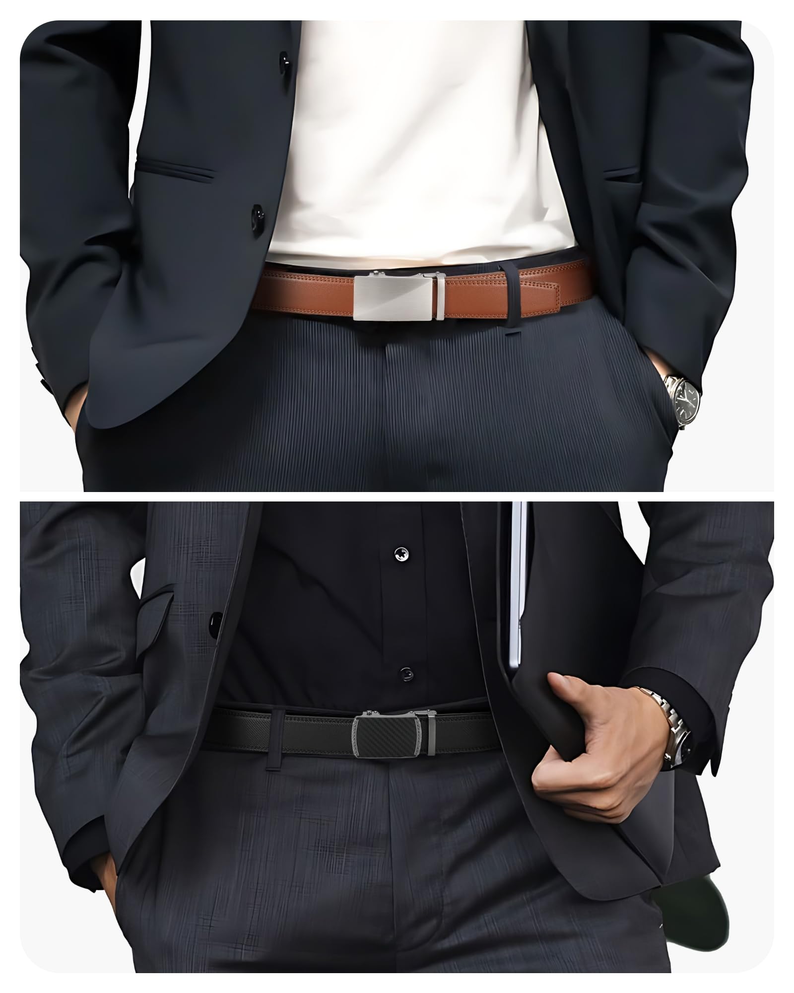 CHAOREN Ratchet Belts for Men 2 Pack - 1 3/8" Leather Belts Men