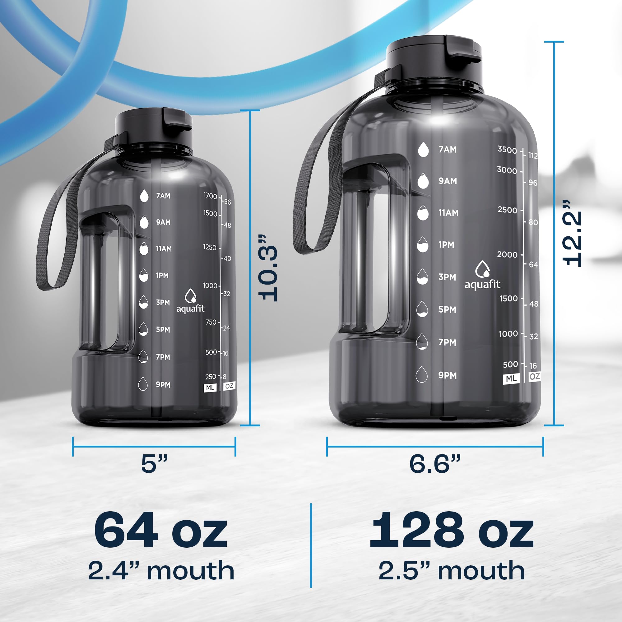AQUAFIT 1 Gallon Water Bottle with Straw - 4l Water Bottle Time Marker - Motivational Gym Water Bottles 4l - 4 litre Water Bottles 1 Gallon 128 oz - Big Water Jug Large Water Bottle Gray