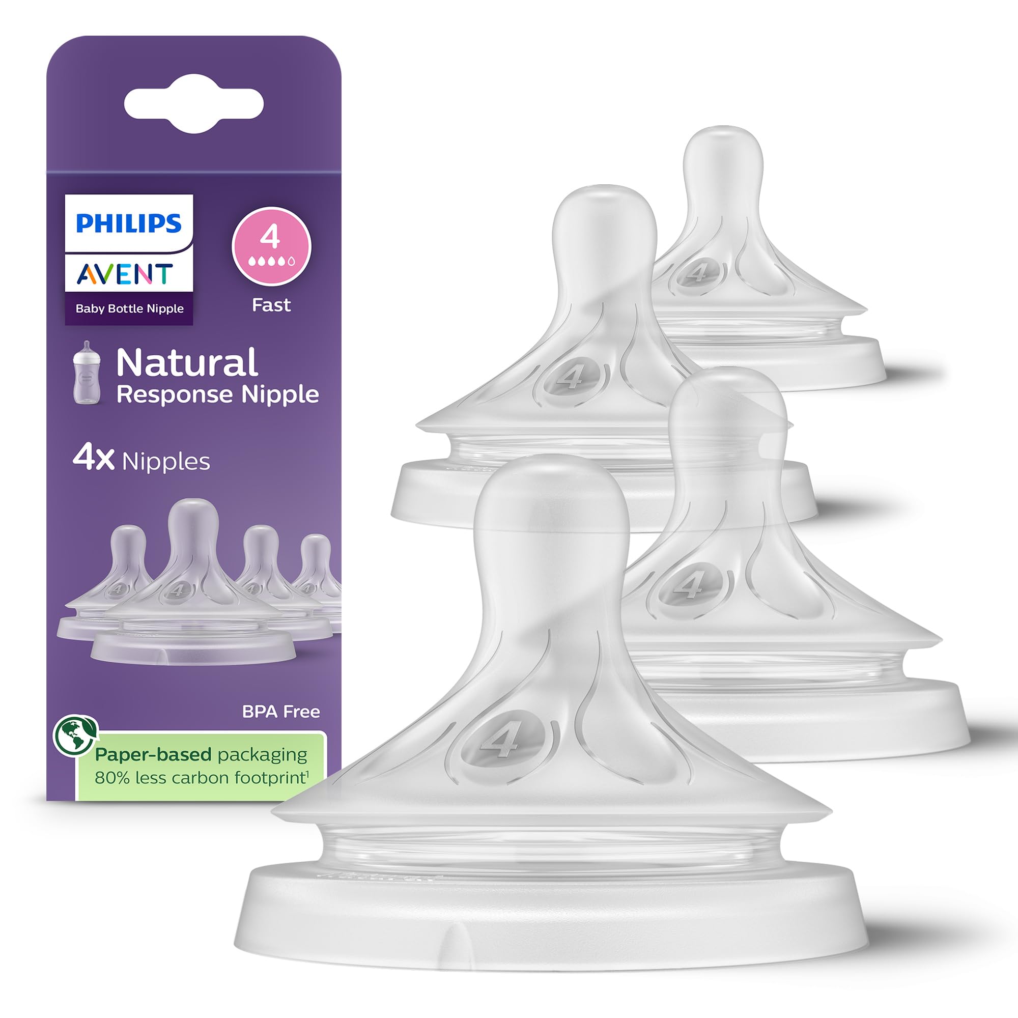 Philips Avent Natural Response Nipples, Extra Fast Flow (Flow 5), 6m+, 4-pack, SCY965/44