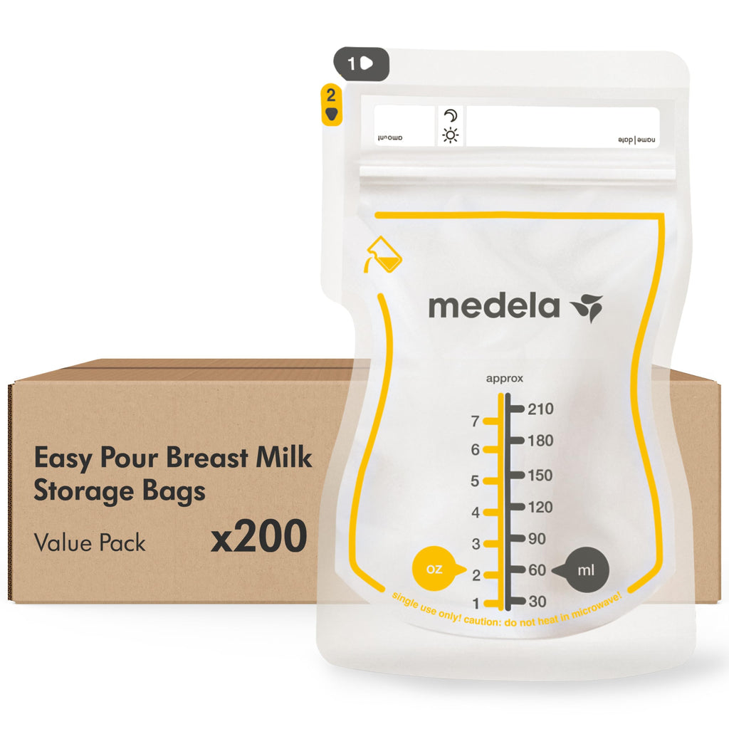 Medela Easy Pour Disposable Breast Milk Storage Bags, 7 oz/210 ml Capacity, Leakproof Design with Milk Protection, Made Without BPA, Pack of 100
