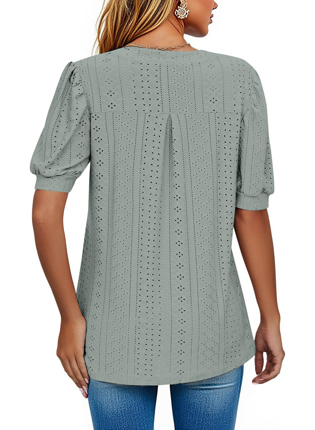 isermeo Womens Shirts Casual V Neck Tshirts Puff Short Sleeve Summer Tops Tunic Blouses S-XXL