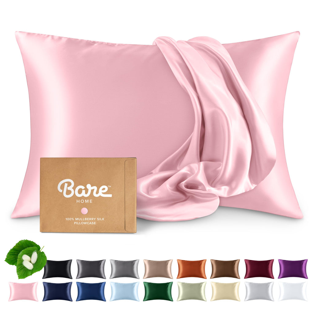 Bare Home 100% Mulberry Silk Pillowcase for Hair and Skin - Ultra Premium 6A Grade 19 Momme Silk Pillow Case - Hidden Zipper - Breathable Cooling Pillow Cover (Body, Silver)