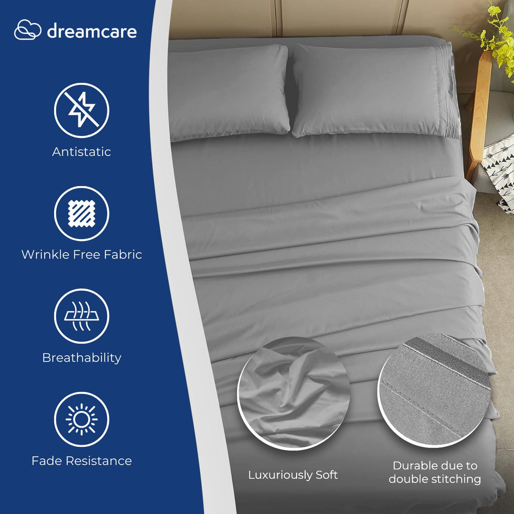 DREAMCARE Bedding Sets Queen - 4 Piece Queen Bed Sheets - Deep Pocket up to 15 in - Draps Lit Queen - Luxury Hotel Sheets & Pillowcases Set - Shrink & Fade Resistant (Queen, Black)
