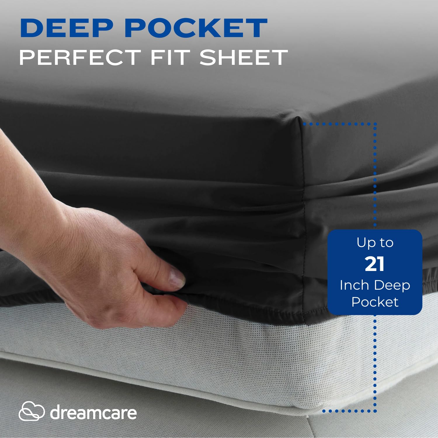 DREAMCARE Bedding Sets Queen - 4 Piece Queen Bed Sheets - Deep Pocket up to 15 in - Draps Lit Queen - Luxury Hotel Sheets & Pillowcases Set - Shrink & Fade Resistant (Queen, Black)