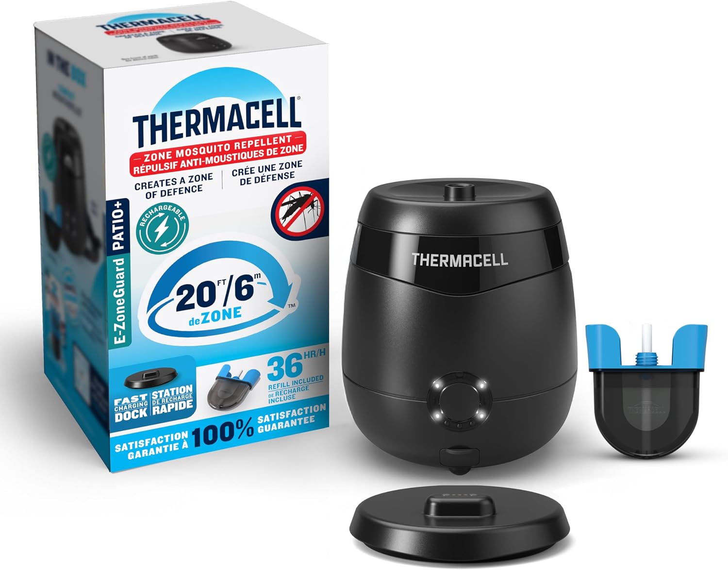 Diffuseur anti-moustiques Thermacell noir avec station de charge et cartouche
