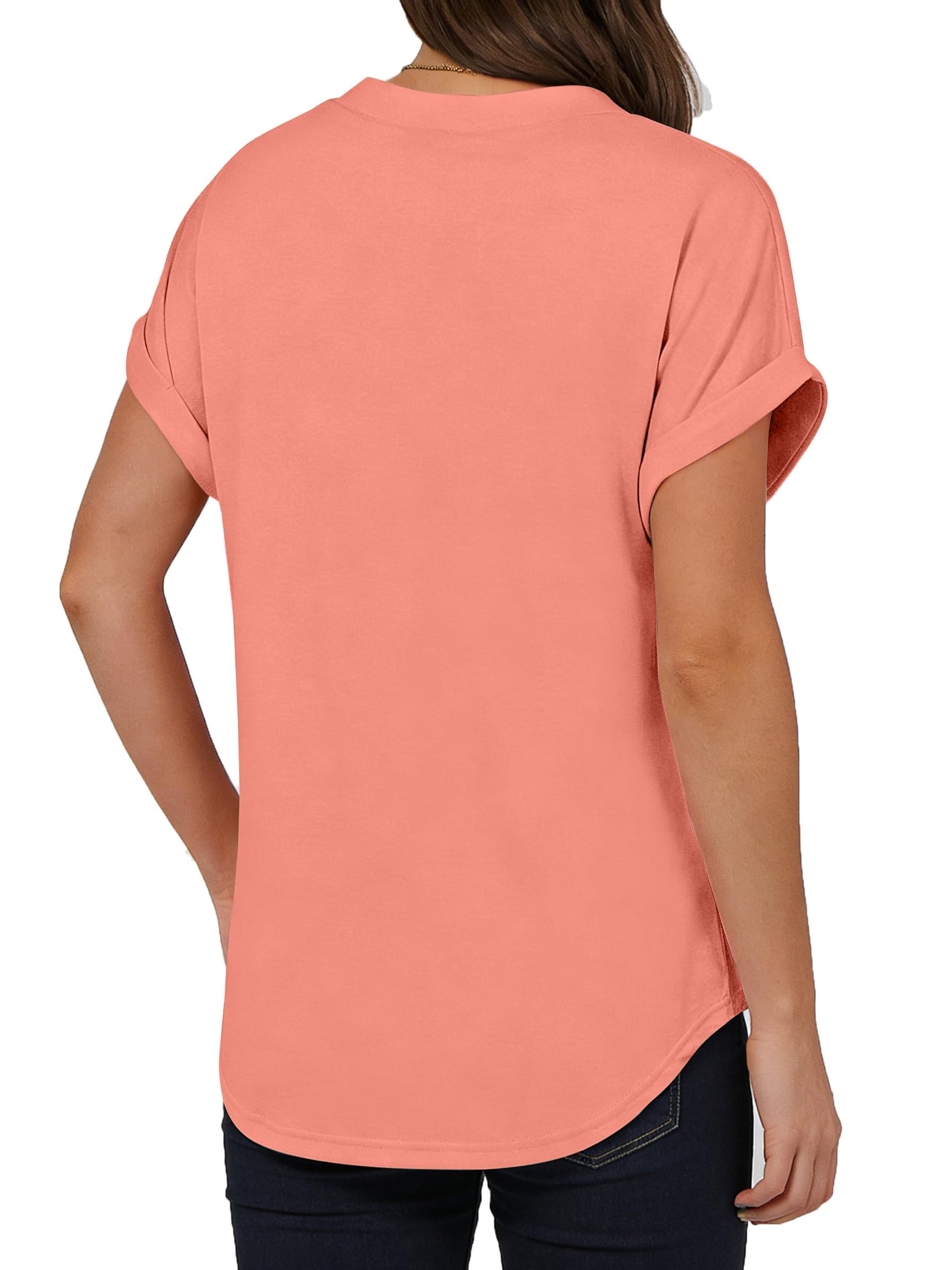 isermeo Womens Short Sleeve Henley Tops V Neck Dressy Casual Blouses Summer Tee Shirts 2026 Trendy Button Clothes S-XXL