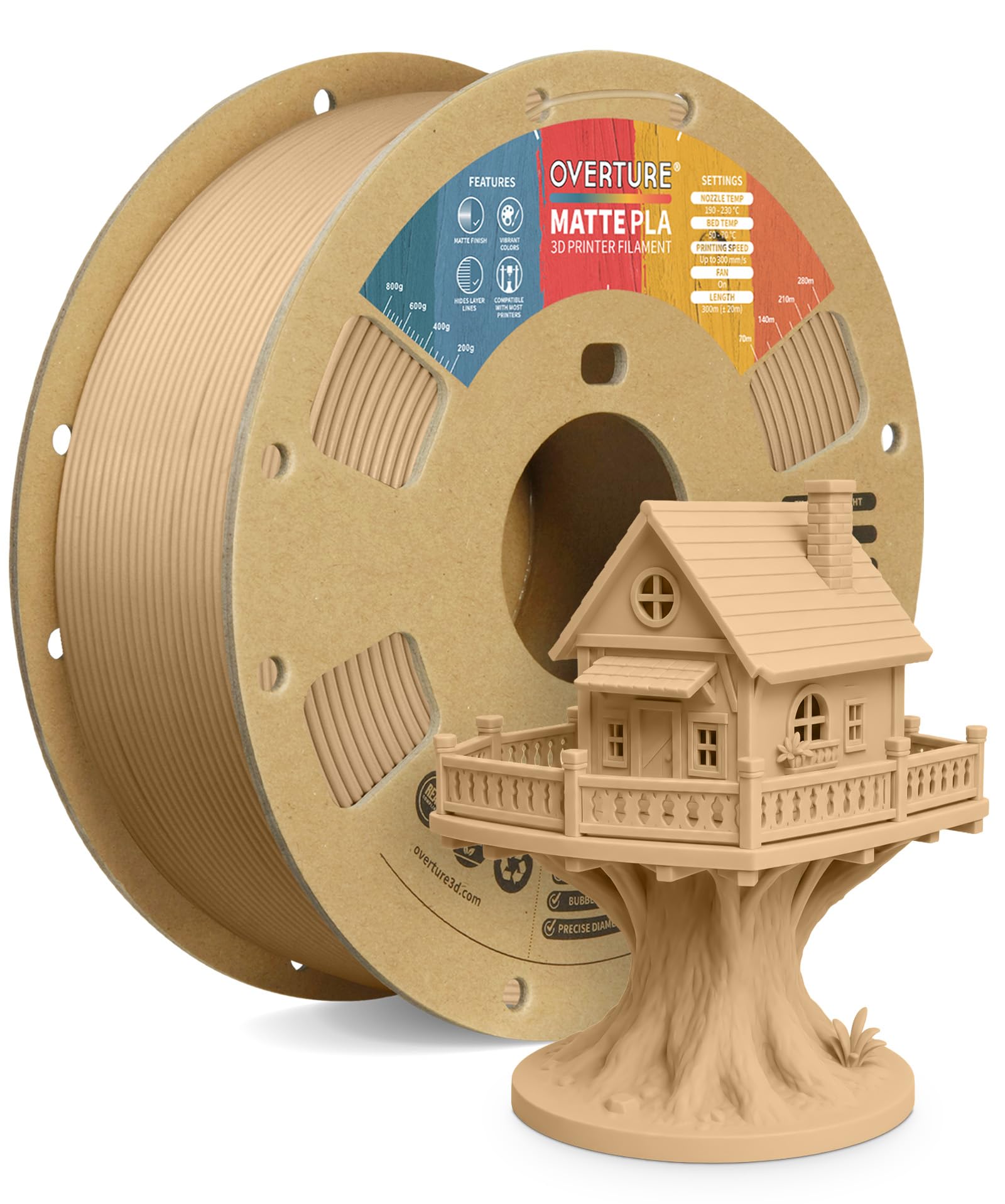 Bobine de filament PLA mat crème avec figurine de maison en plastique crème