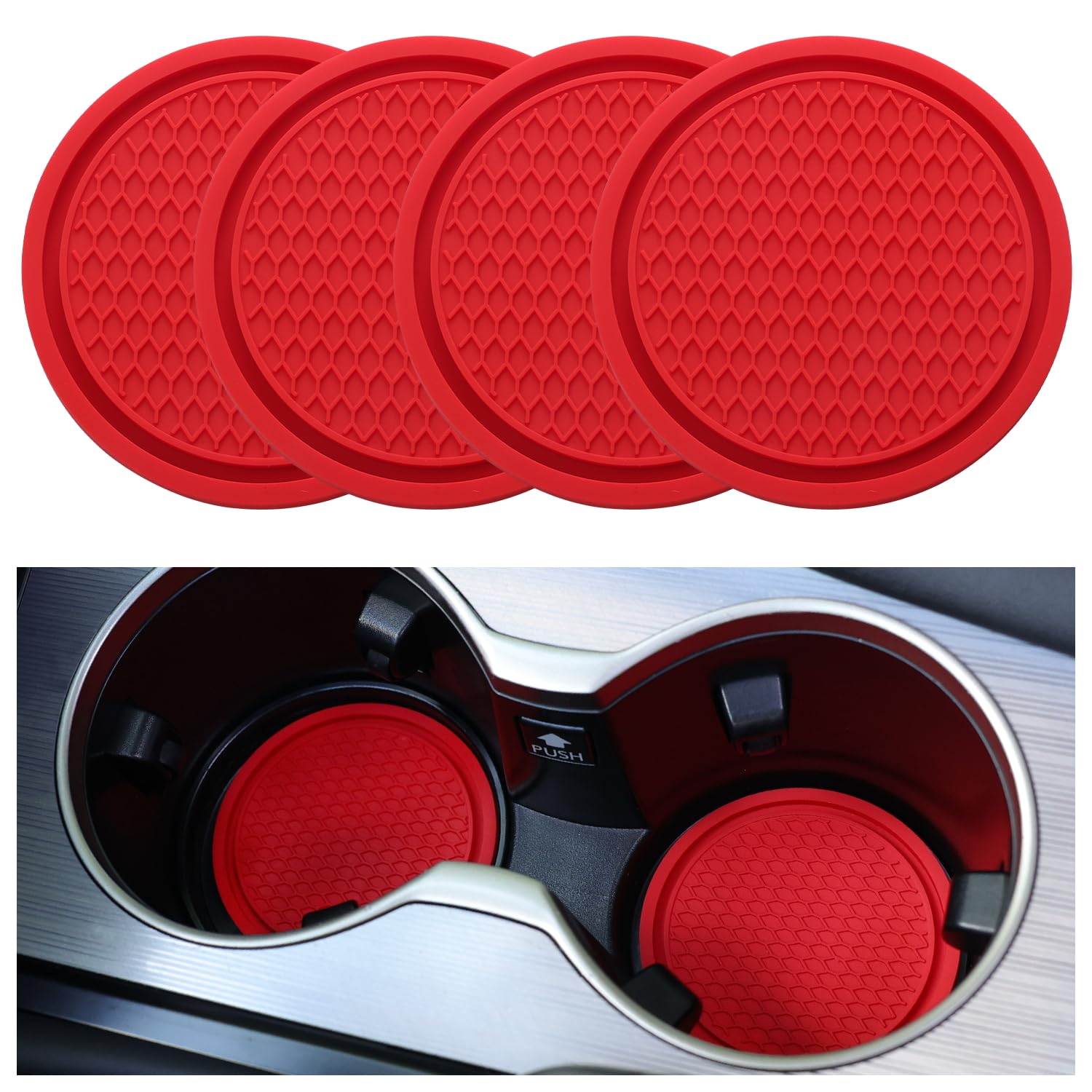 Jeu de 4 sous-verres de tasse ronds en silicone rouge, antidérapants à relief