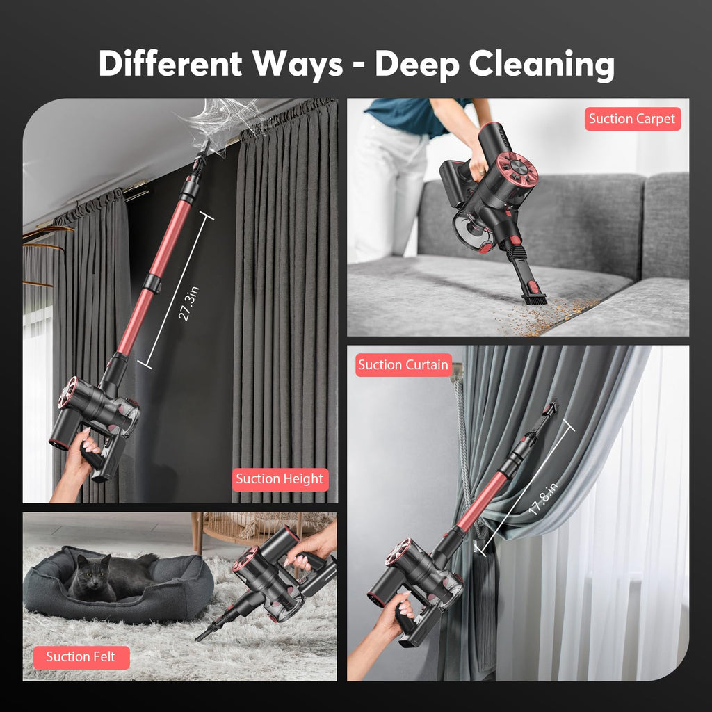 Cordless Vacuum Cleaner, 80,000PRM Stick Vacuum with 2 Powerful Suction Modes, Max 40 Mins Runtime, Protable 2600mAh Rechargeable Battery Vacuum Cleaner for Home (Pale Pink)