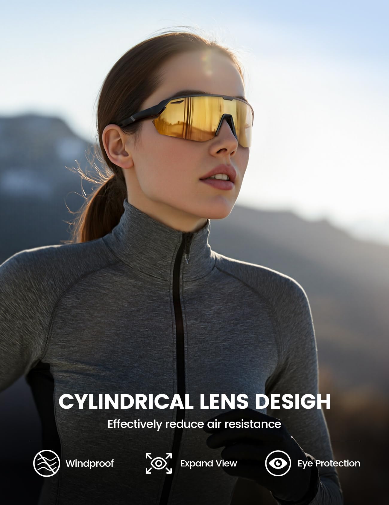 Lamicall Polarized Sports Sunglasses Men Women, [24g Ultralight] Adjustable Nose Pad Sports Goggles for Bike Hiking Running