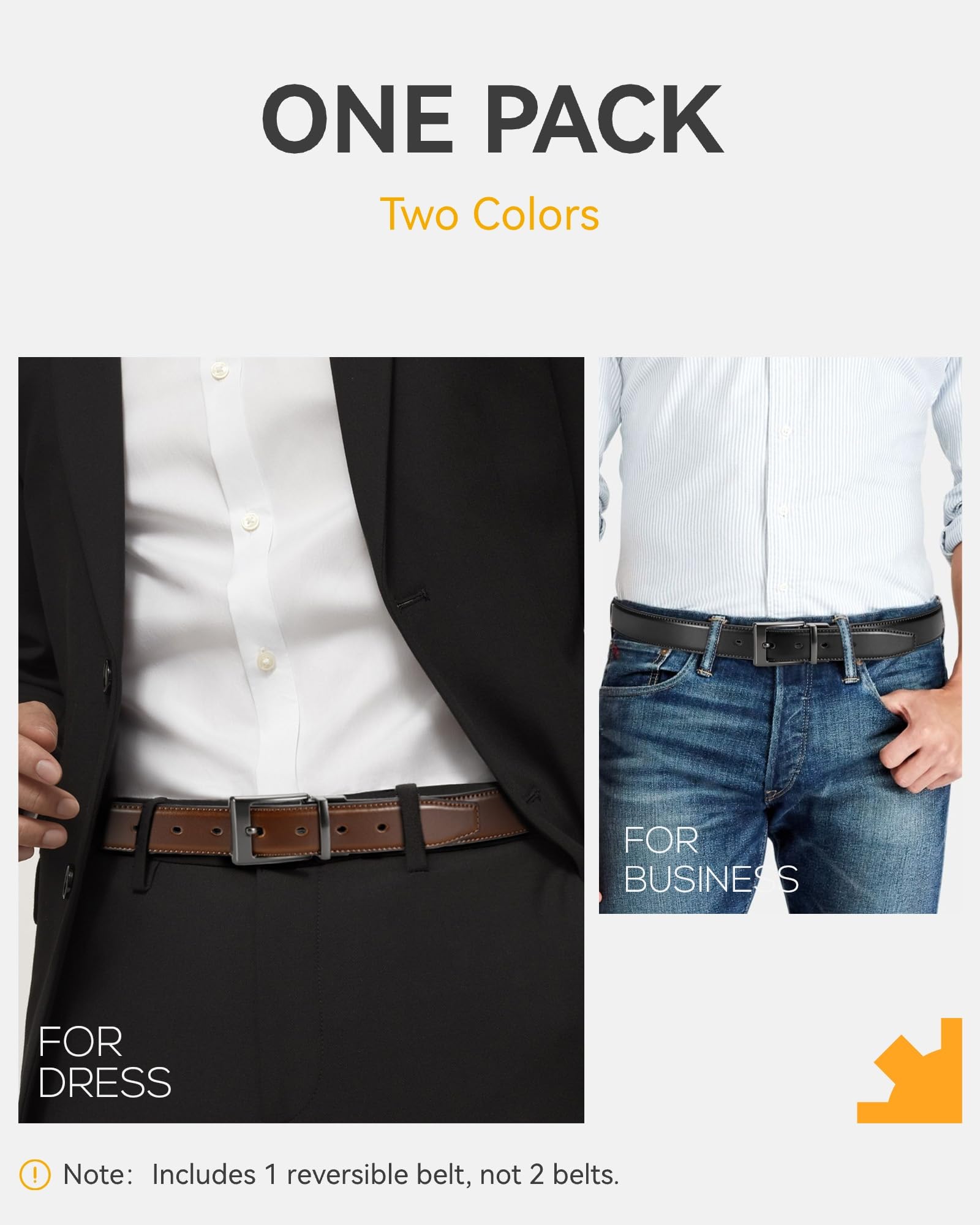 CHAOREN Reversible Mens Belt 1 Piece - 1 3/8" Mens Belts Leather for Casual Jeans Dress - One Belt, Two Colors