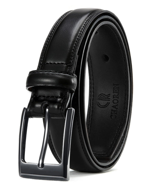 Ceinture enfant en cuir noire avec boucle rectangulaire et surpiqûres visibles