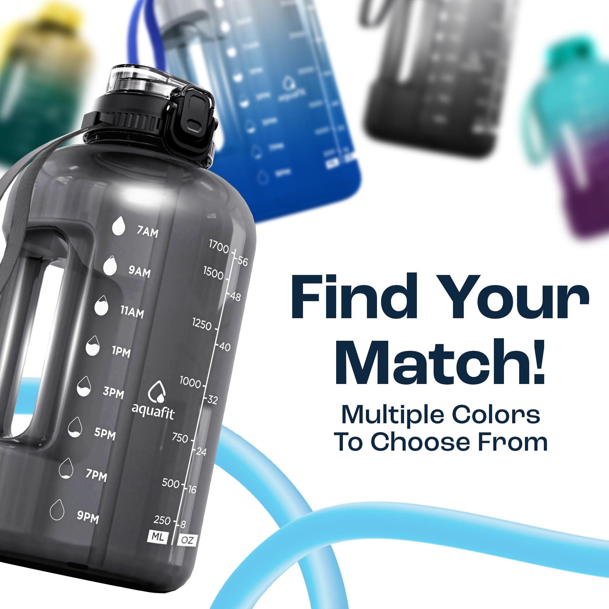 AQUAFIT 2l Water Bottle with Straw - Half Gallon Water Bottle - Motivational Gym Water Bottles 2l - 2 Liter Water Bottle Time Marker - Half Gallon Water Jug 64 oz - Large Water Bottle Gray