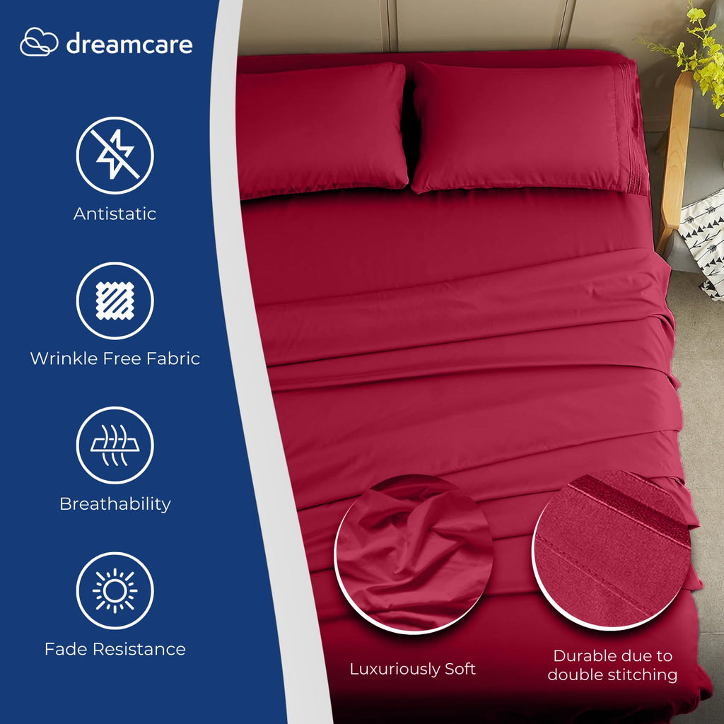 DREAMCARE Bedding Sets Queen - 4 Piece Queen Bed Sheets - Deep Pocket up to 15 in - Draps Lit Queen - Luxury Hotel Sheets & Pillowcases Set - Shrink & Fade Resistant (Queen, Black)