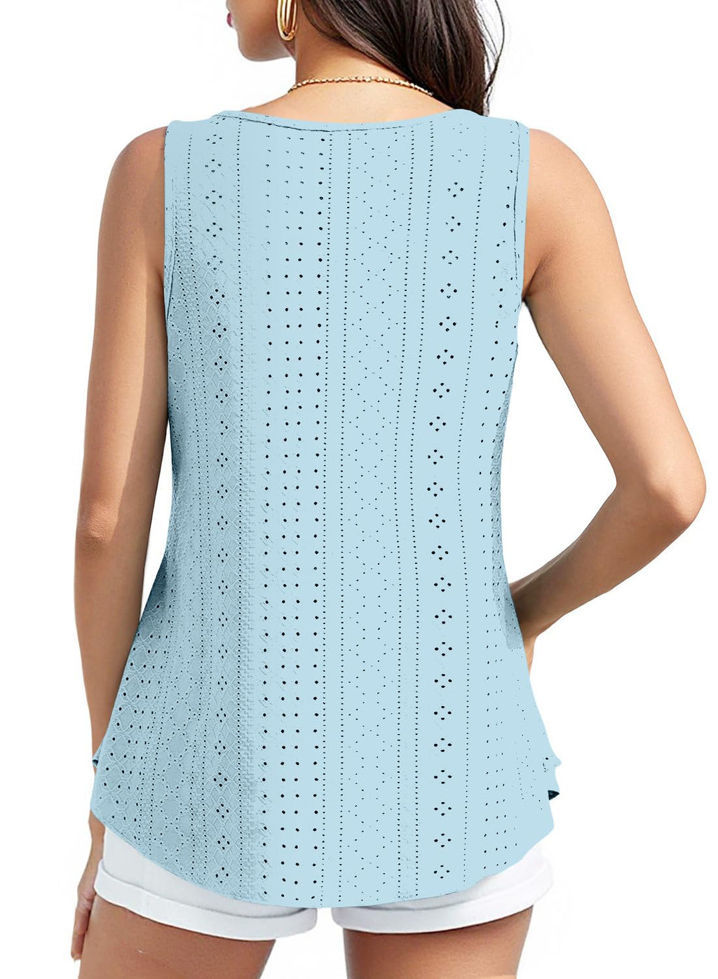 isermeo Womens Tank Tops Eyelet Embroidery Scoop Neck Loose Casual Sleeveless Flowy Summer Shirts Trendy S-2XL