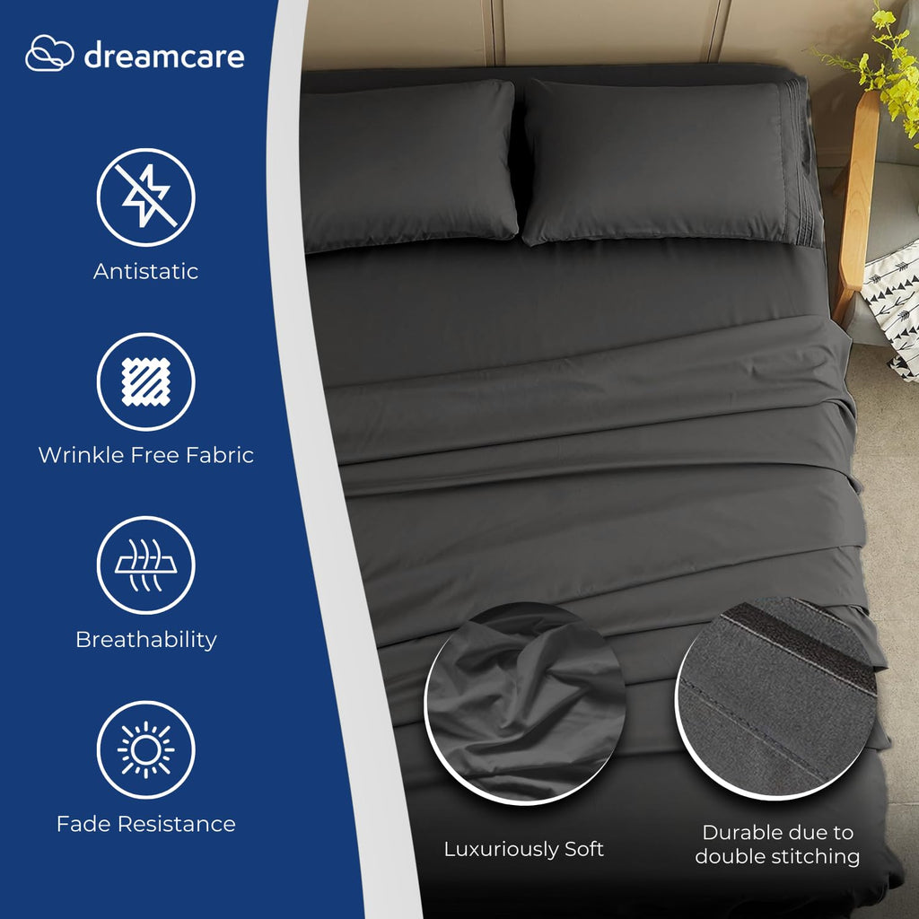 DREAMCARE Bedding Sets Queen - 4 Piece Queen Bed Sheets - Deep Pocket up to 15 in - Draps Lit Queen - Luxury Hotel Sheets & Pillowcases Set - Shrink & Fade Resistant (Queen, Black)