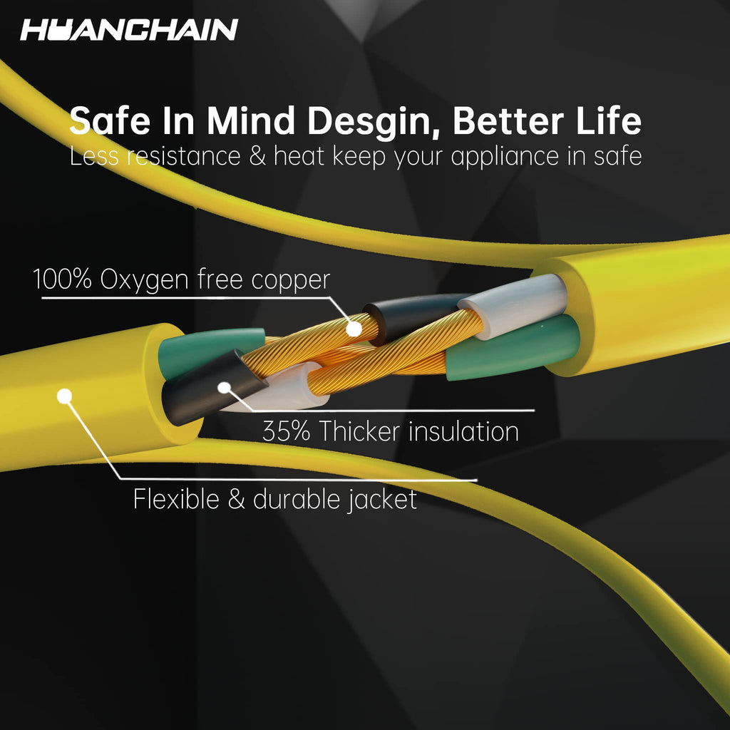 HUANCHAIN Indoor Outdoor Black Extension Cord 15 ft Waterproof, 16/3 Gauge Flexible Cold-Resistant Appliance Extension Cable Outside, 13A 1625W 16AWG SJTW, 3 Prong Electric Cord, ETL