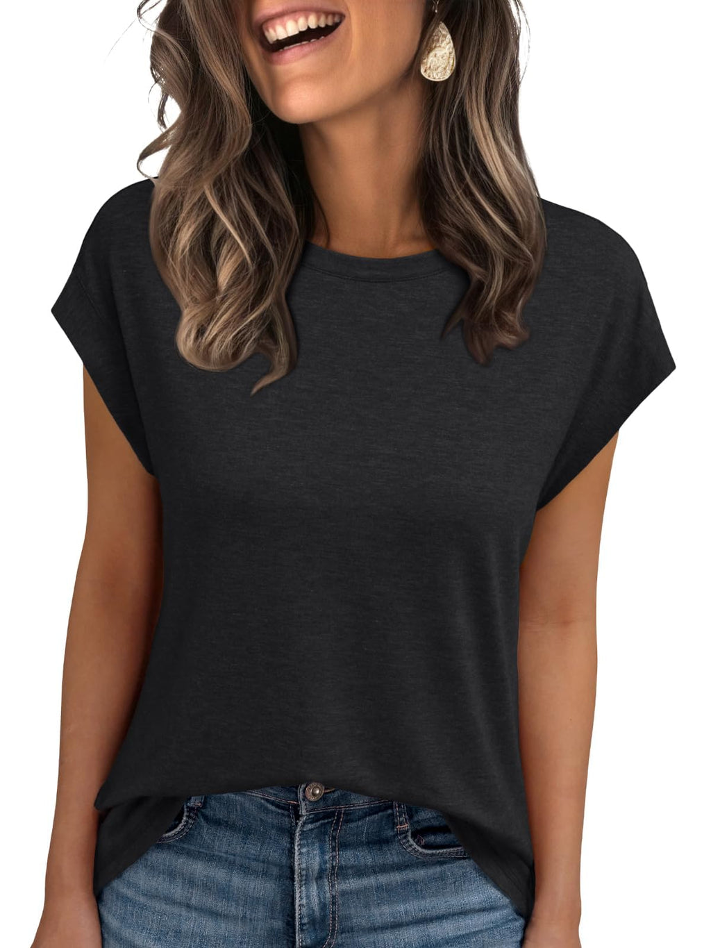 isermeo Womens Summer Tops Cap Sleeve T Shirts Crew Neck Outfits Cute Trendy Tunic Blouses 2026 S-XXL