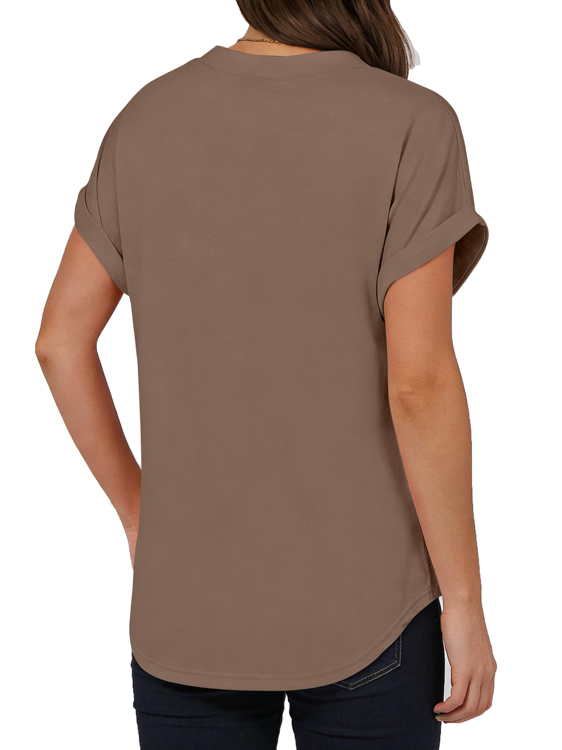 isermeo Womens Short Sleeve Henley Tops V Neck Dressy Casual Blouses Summer Tee Shirts 2026 Trendy Button Clothes S-XXL