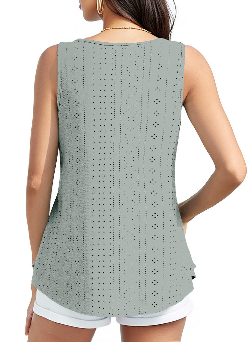 isermeo Womens Tank Tops Eyelet Embroidery Scoop Neck Loose Casual Sleeveless Flowy Summer Shirts Trendy S-2XL