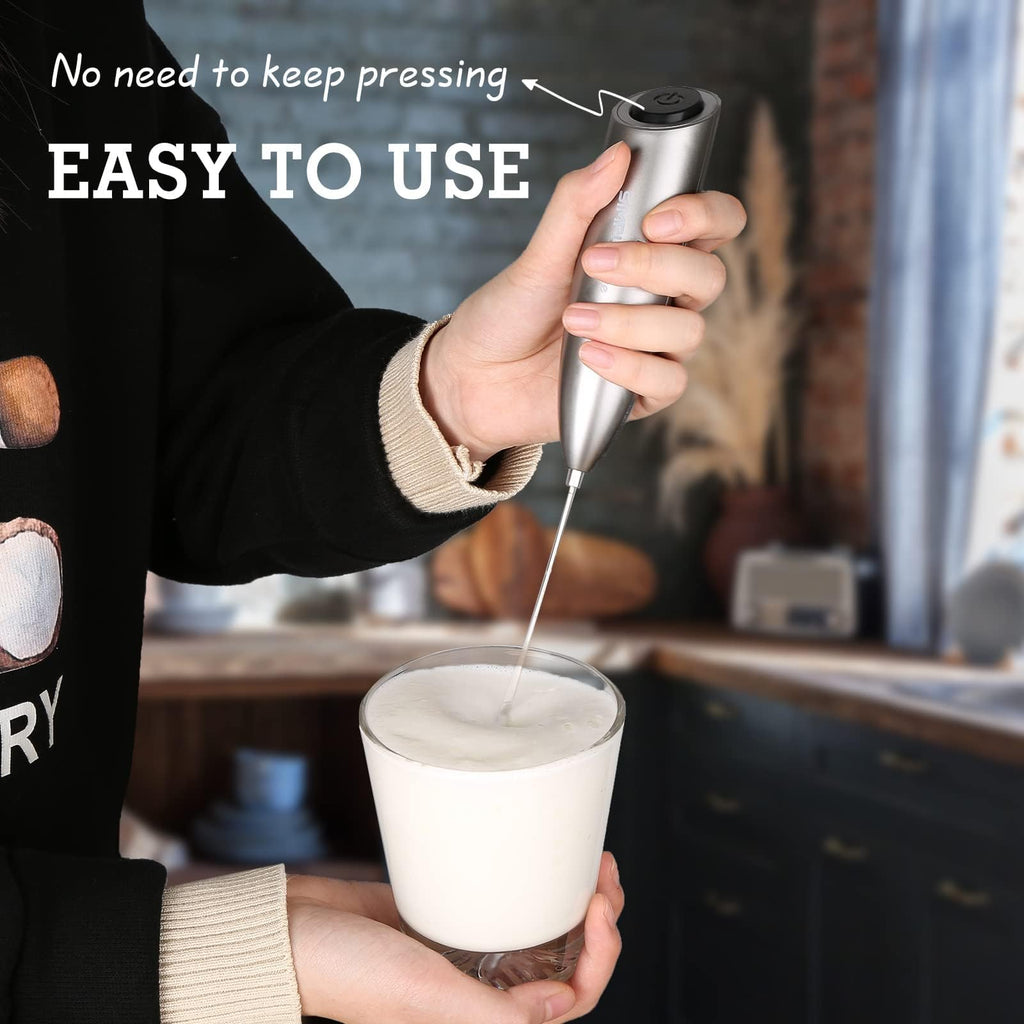 SIMPLETASTE Milk Frother Handheld Electric Foam Maker, Drink Mixer with Stainless Steel Whisk for Cappuccino, Bulletproof Coffee, Latte, Blizzard White, Without Stand, Battery Operated