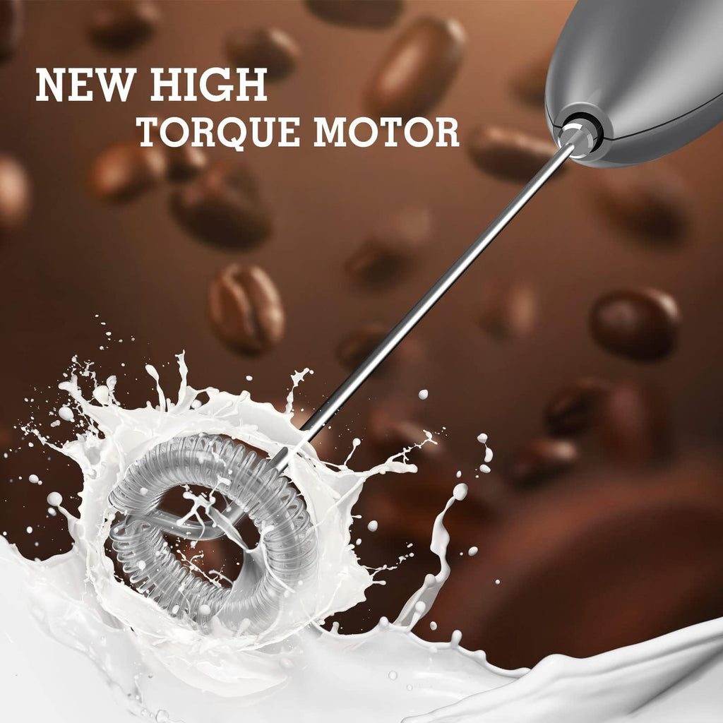 SIMPLETASTE Milk Frother Handheld Electric Foam Maker, Drink Mixer with Stainless Steel Whisk for Cappuccino, Bulletproof Coffee, Latte, Blizzard White, Without Stand, Battery Operated