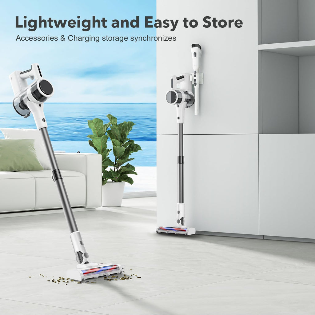 4 in 1 Cordless Vacuum for Home, 80,000PRM Powerful Motor Vacuum Cleaner with 2 Adjustable Modes, Max 40 Mins Runtime Rechargeable Battery and Washable Parts Stick Vacuum (Zinc White)