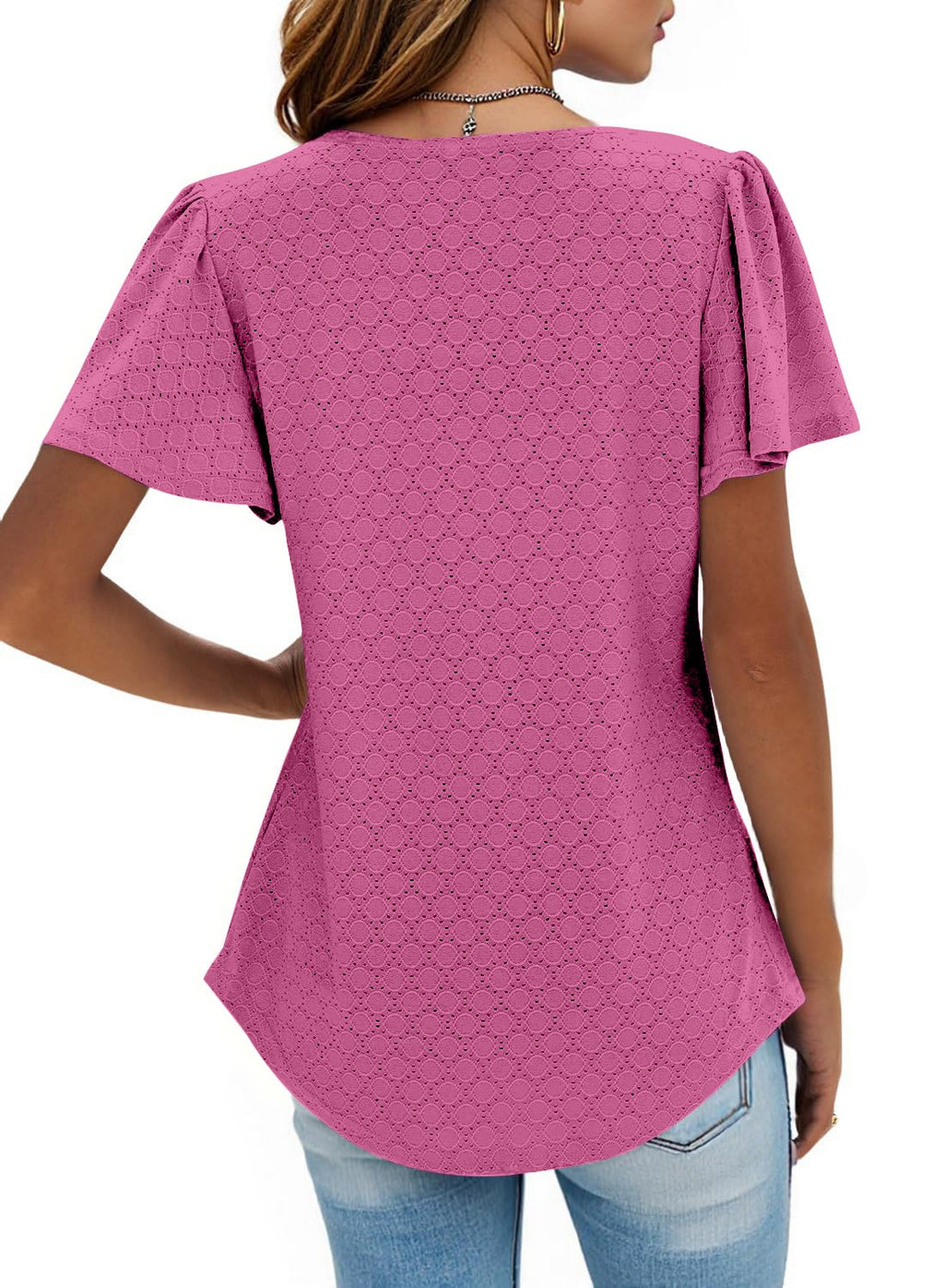 isermeo Summer Tops for Women Pleated Square Neck Ruffle Sleeve Shirts Casual Loose Flowy Curved Hem Tunic S-XXL