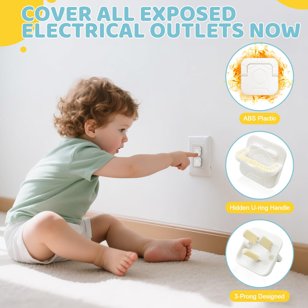 4our Kiddies 56 Pack Baby Proofing Kit, 6 Child Proof Cabinet Locks, 32 Outlet Covers, 6 Anti-Tip Furniture Anchors and 12 Corner Protectors, Child Safety Essentials to Protect Kids at Home