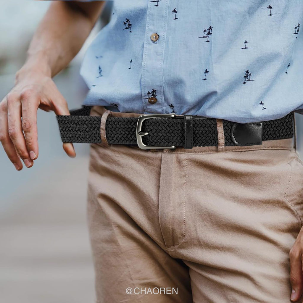 CHAOREN Mens Belt - Elastic Braided Stretch Golf Belts for Men 1 3/8"- Suit for Casual Jeans Pants