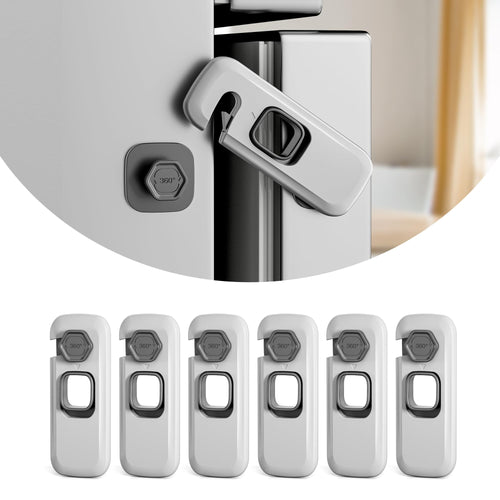 Lot de 6 verrous de sécurité pour réfrigérateur, boîtier blanc et gris, bouton noir