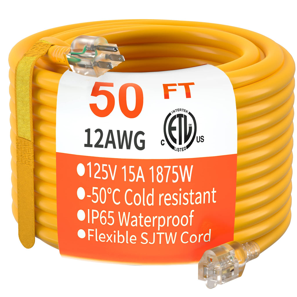 HUANCHAIN Indoor Outdoor Black Extension Cord 15 ft Waterproof, 16/3 Gauge Flexible Cold-Resistant Appliance Extension Cable Outside, 13A 1625W 16AWG SJTW, 3 Prong Electric Cord, ETL